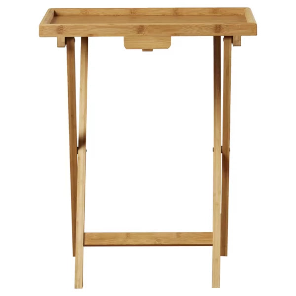 Hussey Solid Bamboo Tray Table Set Natural Finish Perfect for Living Room (Set of 2)