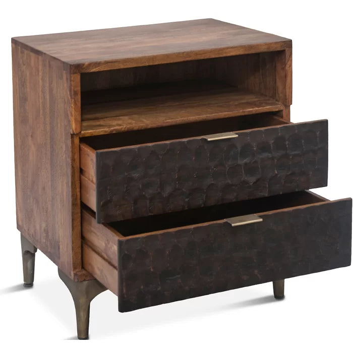 Ilford 28.6'' Tall 2 - Drawer Solid Wood Nightstand in Brown Contemporary Modern Design