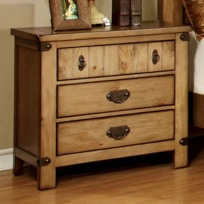 Ilyan 28.13'' Tall 3 - Drawer Solid Wood Nightstand in Burnished Pine