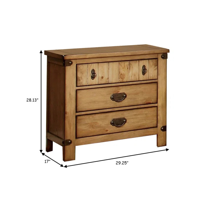 Ilyan 28.13'' Tall 3 - Drawer Solid Wood Nightstand in Burnished Pine