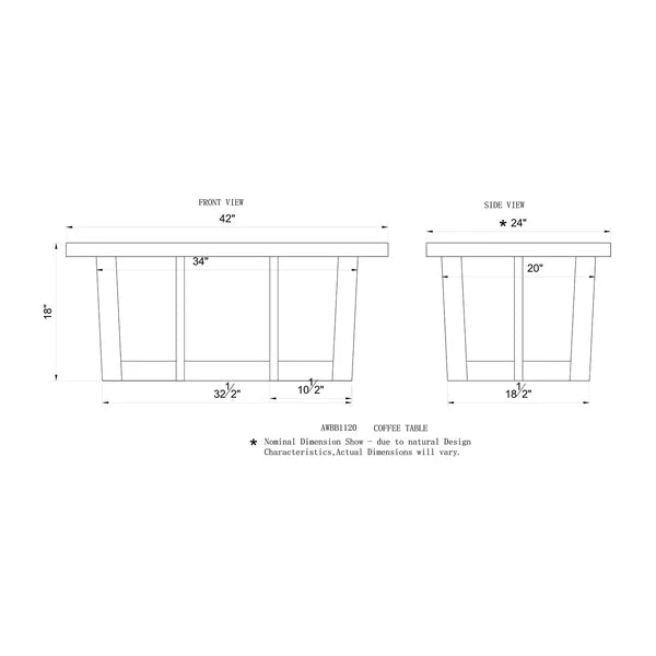 18" H x 42" W x 24" D Indie Solid Wood Sled Coffee Table Live Edge