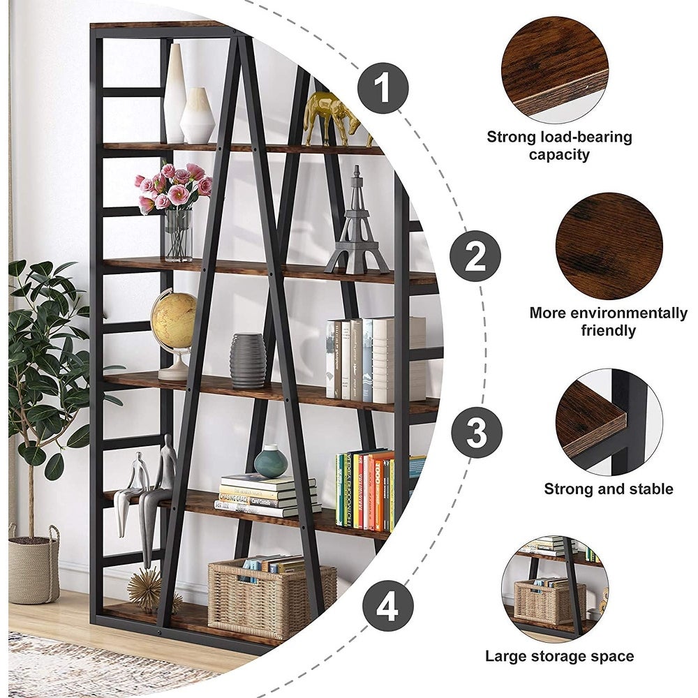 Bookshelf Tall Bookcase, Modern Open Bookshelves Open Shelves Design Maximizes the Open Space Feel,5-Layer