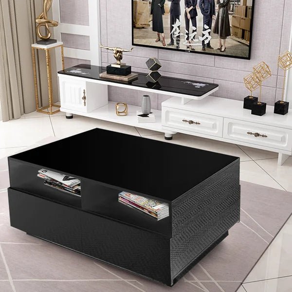 Black Inell Solid Coffee Table with Storage Perfect Organize