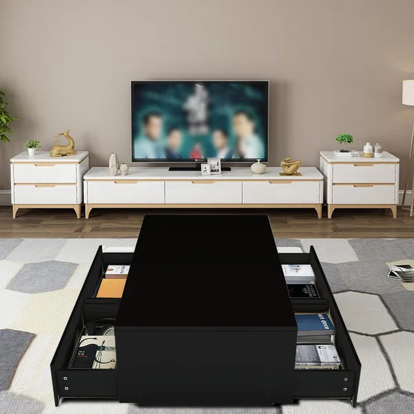 Black Inell Solid Coffee Table with Storage Perfect Organize