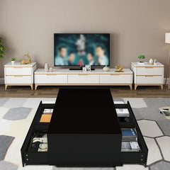 Black Inell Solid Coffee Table with Storage Perfect Organize