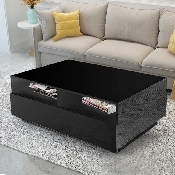 Black Inell Solid Coffee Table with Storage Perfect Organize