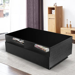 Black Inell Solid Coffee Table with Storage Perfect Organize