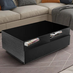 Black Inell Solid Coffee Table with Storage Perfect Organize
