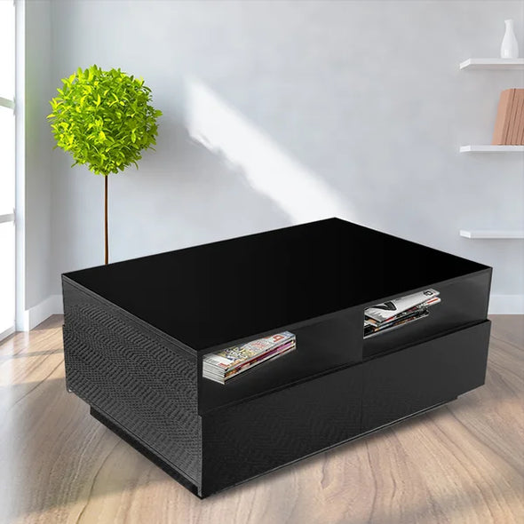 Black Inell Solid Coffee Table with Storage Perfect Organize