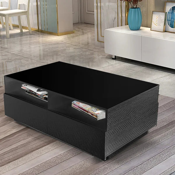 Black Inell Solid Coffee Table with Storage Perfect Organize