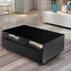 Black Inell Solid Coffee Table with Storage Perfect Organize