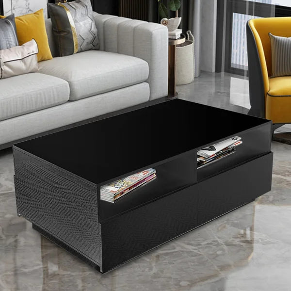 Black Inell Solid Coffee Table with Storage Perfect Organize