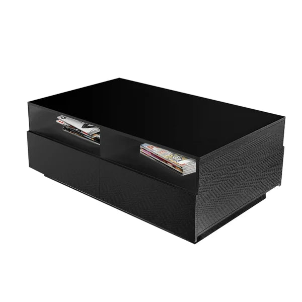 Black Inell Solid Coffee Table with Storage Perfect Organize