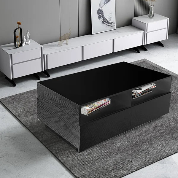 Black Inell Solid Coffee Table with Storage Perfect Organize