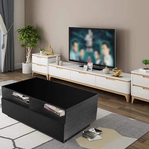 Black Inell Solid Coffee Table with Storage Perfect Organize