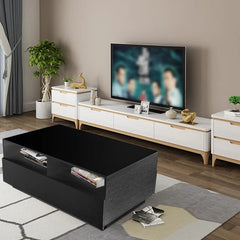 Black Inell Solid Coffee Table with Storage Perfect Organize