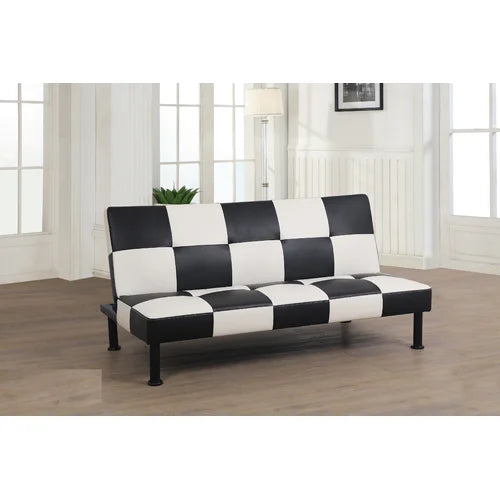 White Black Faux Inland Twin 64'' Wide Faux Leather Cushion Back Convertible Sofa