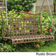 Iron Patio Swing - Rustic Brown The Deep Seat and High Back Provide Comfort As you Sit All-Weather and Water Resistant Protective Outdoor Finish
