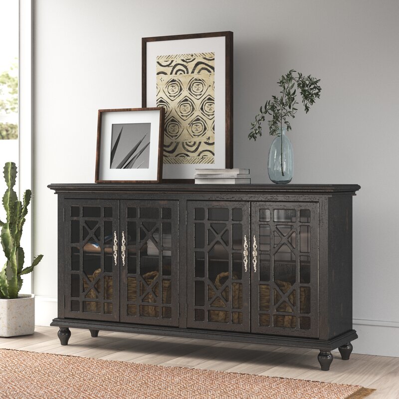 Edwardsville Textured Black Ira TV Stand for TVs up to 78"
