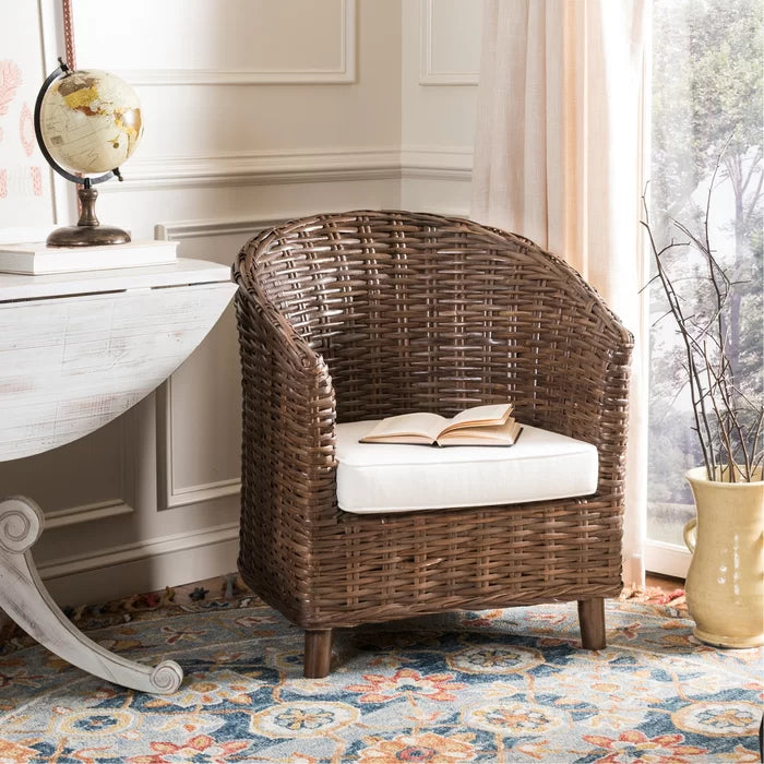 White Polyester Blend t shirt 29.1'' Wide Barrel Chair Removable Seat Cushion Perfect for Rounding Out Space