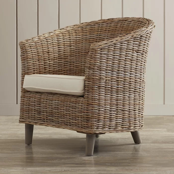 White Polyester Blend t shirt 29.1'' Wide Barrel Chair Removable Seat Cushion Perfect for Rounding Out Space