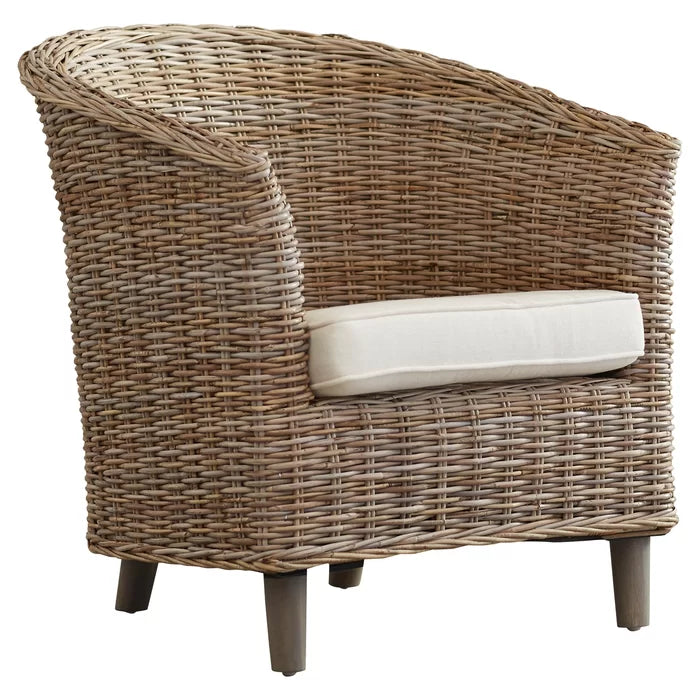 White Polyester Blend t shirt 29.1'' Wide Barrel Chair Removable Seat Cushion Perfect for Rounding Out Space