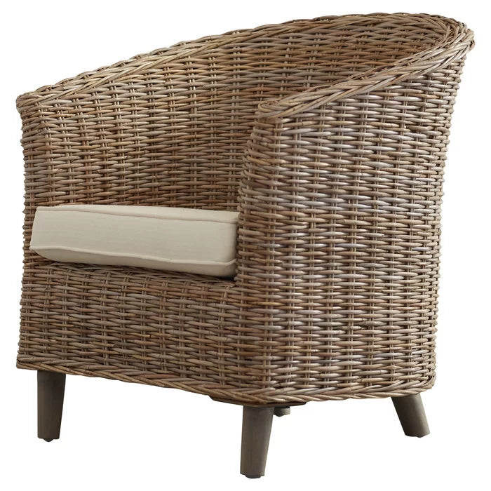 White Polyester Blend t shirt 29.1'' Wide Barrel Chair Removable Seat Cushion Perfect for Rounding Out Space