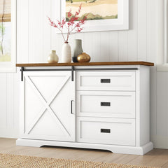 Rustic Oak/Brushed White Ismay 56'' Wide 3 Drawer Sideboard