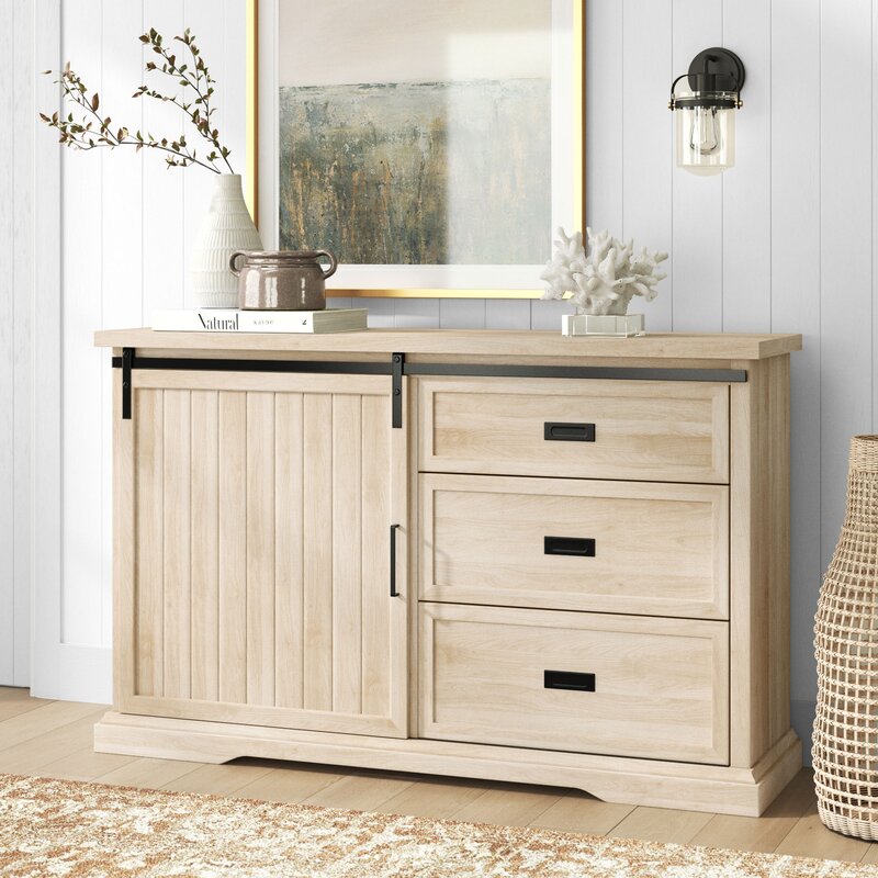 Birch Isra 56'' Wide 3 Drawer Sideboard Slatted Accents and Metal Detailing