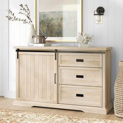 Birch Isra 56'' Wide 3 Drawer Sideboard Slatted Accents and Metal Detailing