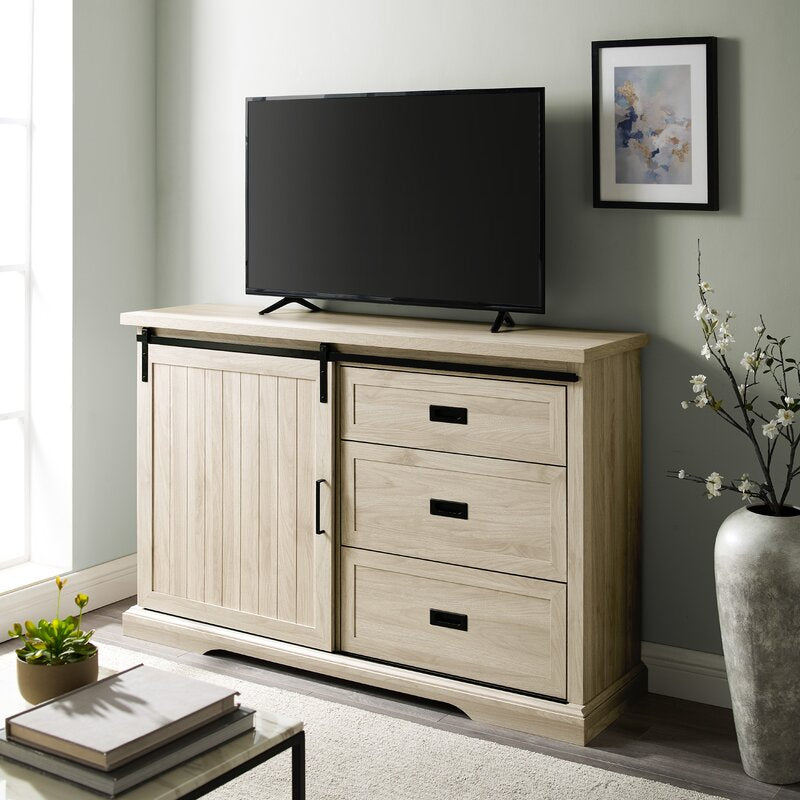 Birch Isra 56'' Wide 3 Drawer Sideboard Slatted Accents and Metal Detailing