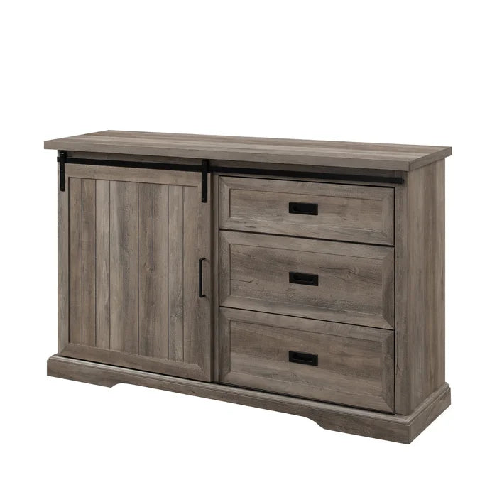 Gray Wash Isra 56'' Wide 3 Drawer Sideboard Breezy Weathered Finish and Built On