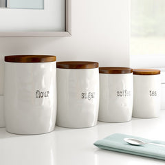 It's Just Words 4 Piece Decorative Kitchen Canister Set BPA-free Ceramic White Textured Finish