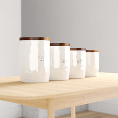 It's Just Words 4 Piece Decorative Kitchen Canister Set BPA-free Ceramic White Textured Finish