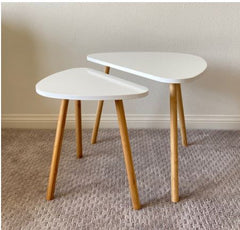 White Modern Contemporary Triangle Nesting Tables, Set of 2