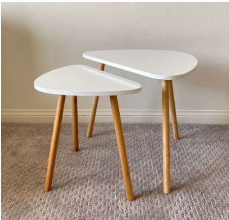 White Modern Contemporary Triangle Nesting Tables, Set of 2