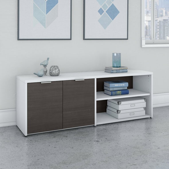 White/Storm Gray 59.17'' Wide 4 - Shelf Credenza Open and Closed Compartments Each Have One Adjustable Shelf to Store Items of Various Sizes