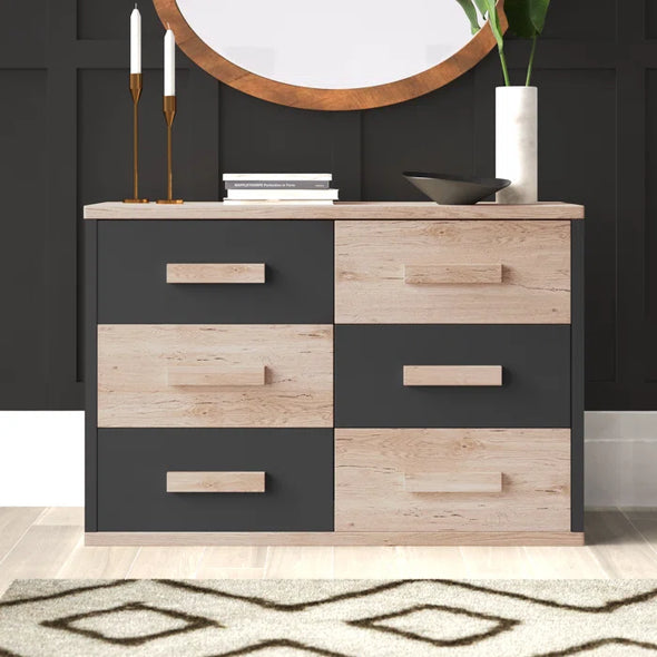 Jan 6 Drawer Solid Wood Double Dresser Natural Wood Grain Finish
