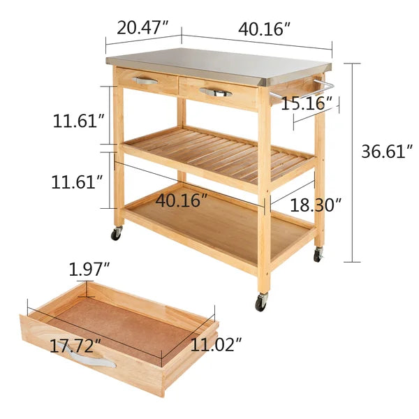 Januario Rolling Kitchen Cart with Stainless Steel Top