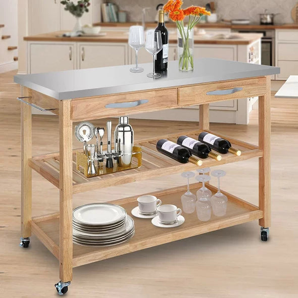 Januario Rolling Kitchen Cart with Stainless Steel Top