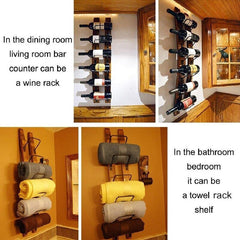 6 Bottle Solid Wood Wall Mounted Wine Bottle Rack in Brown Display Rack is Multi-Use to Any Home