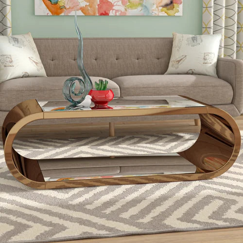 Rose Gold Floor Shelf Coffee Table with Storage Perfect For Living Room