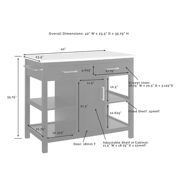 Jelle 42'' Wide Kitchen Island Adjustable and Removable Shelf Style and Smart Storage