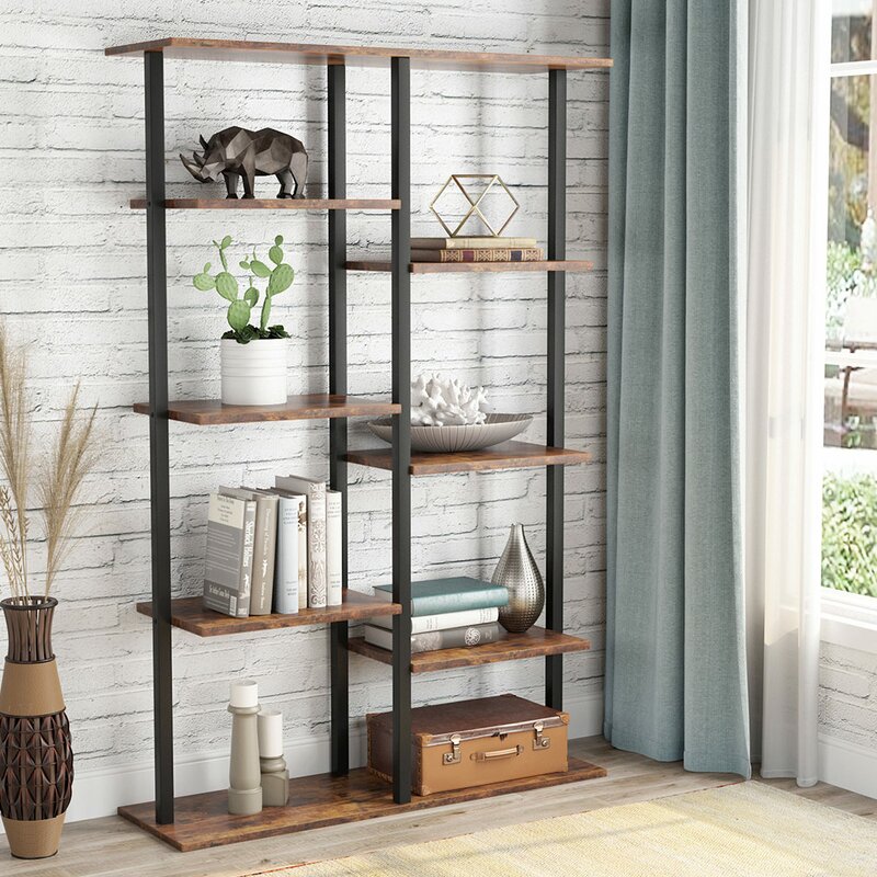 Brown/Black 58.26'' H x 31.49'' W Steel Etagere Bookcase 5 Tiers of Shelves and Provides Plenty of Space