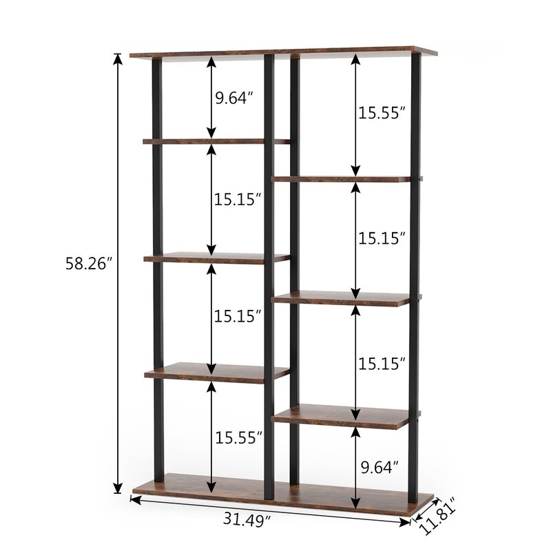 Brown/Black 58.26'' H x 31.49'' W Steel Etagere Bookcase 5 Tiers of Shelves and Provides Plenty of Space