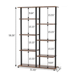 Brown/Black 58.26'' H x 31.49'' W Steel Etagere Bookcase 5 Tiers of Shelves and Provides Plenty of Space