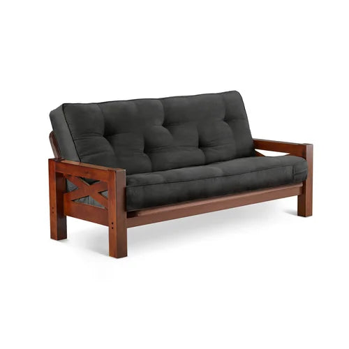 Gray Jessalyn Full 84'' Wide Tufted Back Futon And Mattress Durable Trampoline