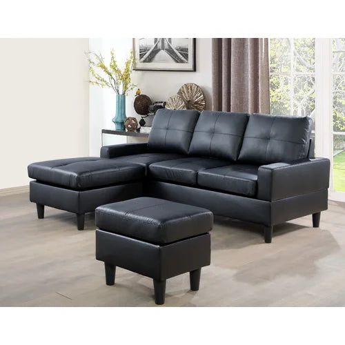 Jessea 75'' Wide Faux Leather Reversible Modular Sofa & Chaise with Ottoman