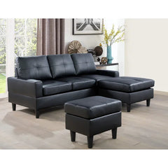 Jessea 75'' Wide Faux Leather Reversible Modular Sofa & Chaise with Ottoman