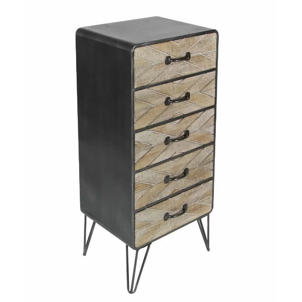 Distressed Finish Jez 5 Drawer 16'' W Chest Contemporary Style Perfect Organize